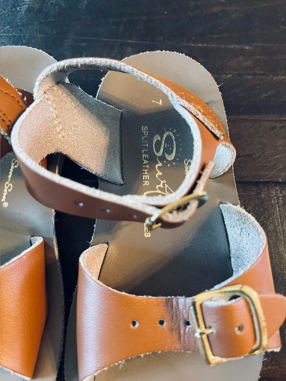Salt Water Children's Brown Leather Buckle Sandals 7